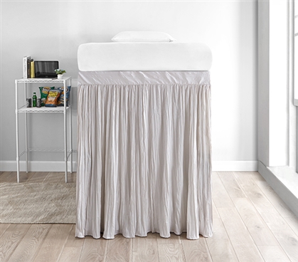 Off White Extra Long Twin Bed Skirt for Lofted Dorm Beds Curtain Bedskirt with Ties