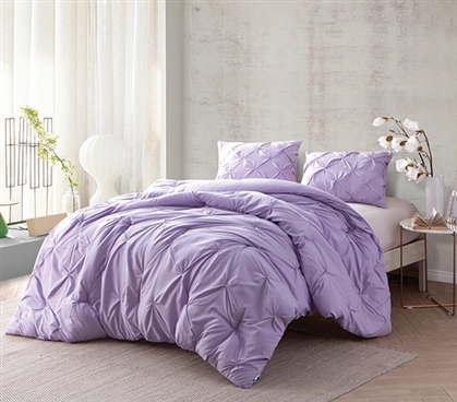 Machine Washable Microfiber Full Oversized College Comforter Orchid Petal Purple with Pin Tuck Design