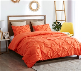 Beautiful Pin Tuck College Comforter Colorful Orange Cozy Extra Long Twin Bedding