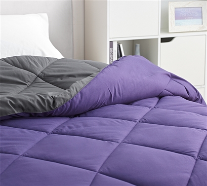 Reversible Full Bedding Essential for College Affordable Full Comforter Purple and Black Dorm Bedspread