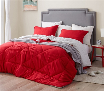 Red Dorm Bedding Extra Long Full Bedspread College Comforter Set with Pillow Cases