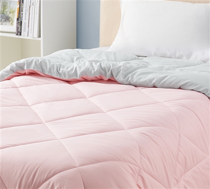 Microfiber College Comforter Gray and Pink Reversible Dorm Bedding Essential Girls Full Size Comforter