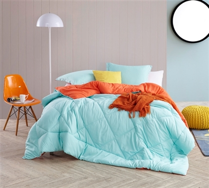 Extra Long and Extra Wide Full Yucca Green and Orange Dorm Bedding Microfiber Comforter