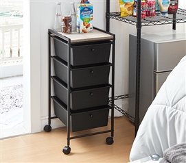 Suprima Storage Carts - 4 Drawer Woodtop Shelf - Black / Royal Oak Top