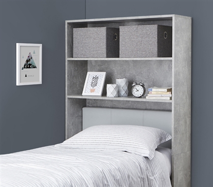 Stylish Marble Gray College Dorm Shelving Unit Over Bed Decorative Dorm Room Furniture