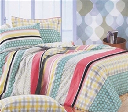 Twin XL Comforter Set Designer Dorm Bedding - Soft and Cozy Cotton Striped Pattern