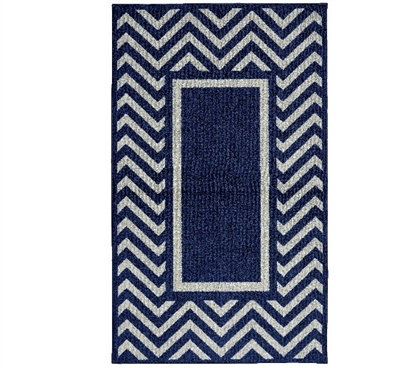 Chevron Frame College Rug - Navy and Silver Rugs for Dorms Dorm Room Decor