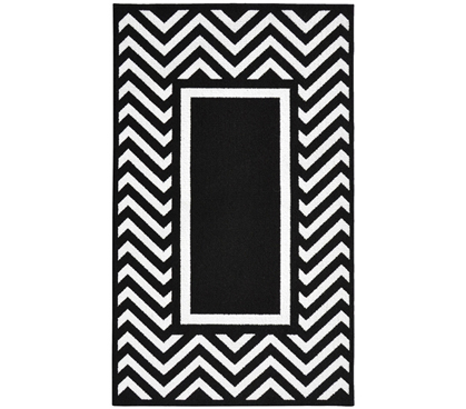 Dorm Rugs With Pattern and Style - Chevron Frame College Rug - Silver and Black