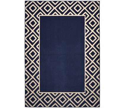 Diamond Frame - Indigo and Ivory 5' x 7' Dorm Rugs Dorm Essentials College Supplies