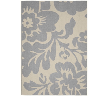 Floral Garden Dorm Rug - Silver and Ivory 5' x 7' Dorm Rug College Rug Dorm Room Decor