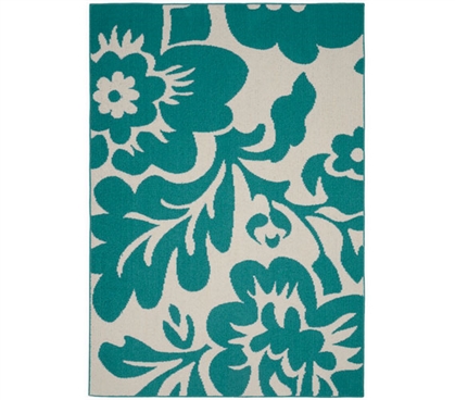 Floral Garden Dorm Rug - Teal and Ivory 5' x 7' Dorm Essentials College Supplies Dorm Room Decor