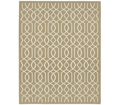 Fretwork Dorm Rug - Tan and Ivory Dorm Essentials College Supplies Must Have Dorm Items