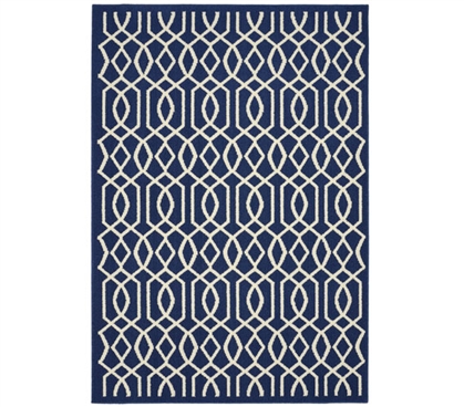 Fretwork Dorm Rug - Indigo and Ivory Dorm Essentials Dorm Necessities Dorm Room Decorations