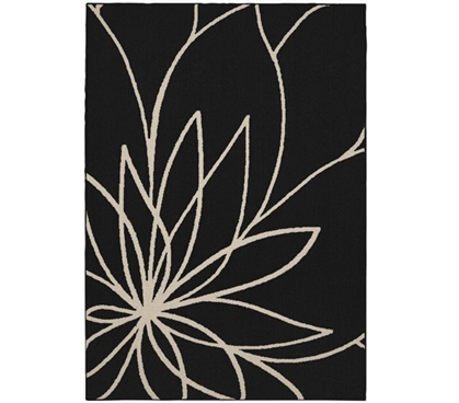 Grand Floral Dorm Rug - Black and Ivory College Rug Dorm Room Decorations