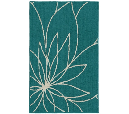 Grand Floral Dorm Rug - Teal and Ivory Dorm Essentials Dorm Room Decorations