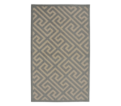 Patterened Dorm Decor - Greek Key College Rug - Ivory and Silver