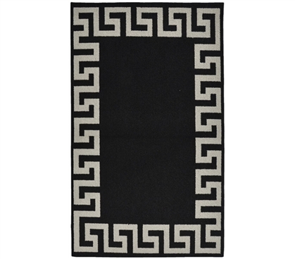 Complementary Dorm Decor - Greek Key Frame College Rug - Black and Silver