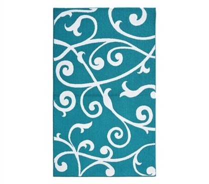 Cute Dorm Area Rugs - Honeysuckle College Rug - Teal and White