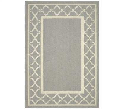 Moroccan Frame Dorm Rug - Silver and Ivory Dorm Essentials Dorm Room Decorations