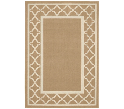 Moroccan Frame Dorm Rug - Tan and Ivory College Rug Dorm Essentials Dorm Room Decor