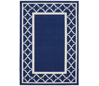 Moroccan Frame Dorm Rug - Indigo and Ivory Dorm Area Rug Dorm Room Decorations