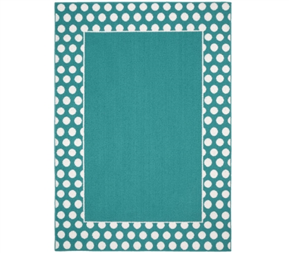 Polka Dot Frame Dorm Rug - Teal and White Dorm Essentials Dorm Room Decorations