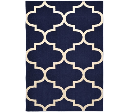 Quatrefoil Large Dorm Rug - Indigo and Ivory College Rug Dorm Room Decorations