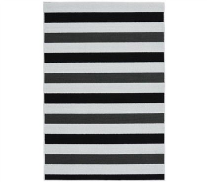 Rugby College Rug - Black, Gray, and White - 5' x 7.5'