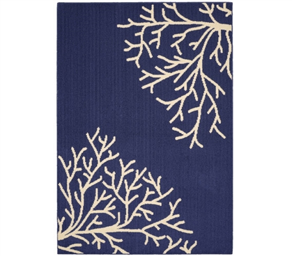 Sea Coral Dorm Rug - Indigo and Ivory - 5' x 7'