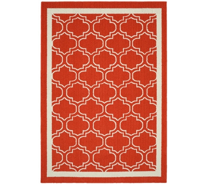 Quatrefoil Silhouette Frame Dorm Rug - Crimson and Ivory - 5' x 7'