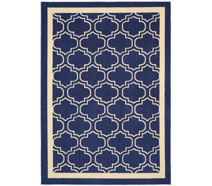 Quatrefoil Silhouette Frame Dorm Rug - Indigo and Ivory - 5' x 7'