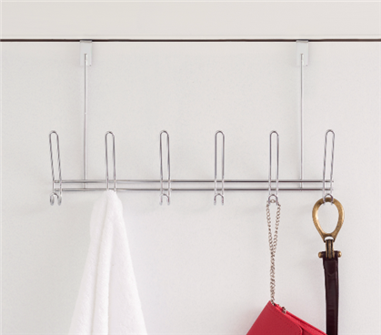 Over the Door Organizing Hooks Space Saving Dorm Room Storage Solutions 6 Hook Rack