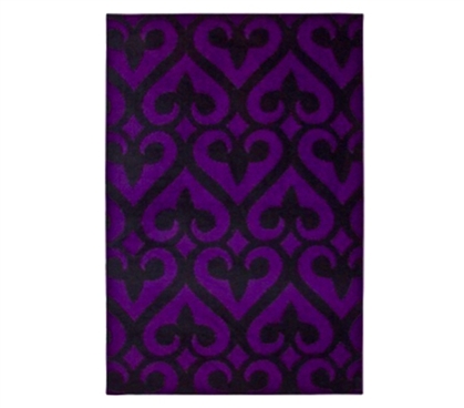 Necessary Dorm Item - Fleur-de-lis Rug - Black and Purple - Items For College Students