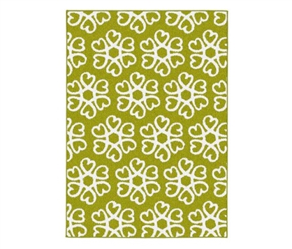 Hearts Blossom Dorm Room Rug - Lime Green and White College Supplies