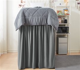 Extended Dorm Sized Bed Skirt Panel with Ties - Charcoal (For raised or lofted beds)