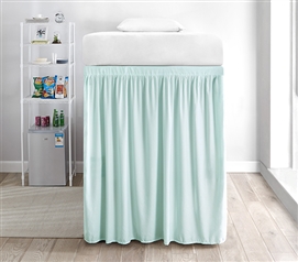 60" Inch Drop Bed Skirt Panel for Dorms Cute Mint Bedskirt Panels with Ties Adjustable Length Bed Skirt