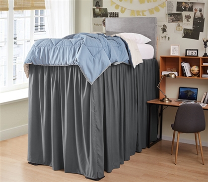 60 Inch Drop Bed Skirt Gray Dust Ruffle Twin XL Wrap Around Bedskirt Dorm Bedding Essential