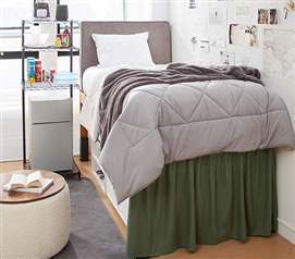 Dorm Sized Bed Skirt Panel with Ties - Hero Green