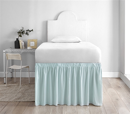 Microfiber 30 Inch Bed Skirt Twin XL Pastel Mint Green College Extra Long Bed Skirt with Ties