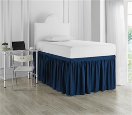 Essential College Bedding Nightfall Navy Dorm Sized Bed Skirt Panel with Ties To Match Twin XL Comforter