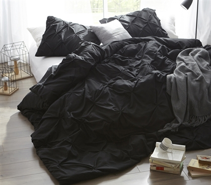 Elegant Dorm Duvet Cover One of a Kind Black College Bedding with Beautiful Pin Tuck Design
