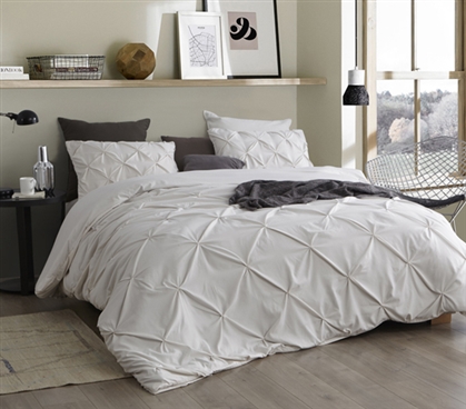 Comfortable Twin XL Bedding Jet Stream Off White College Duvet Cover with Pretty Pin Tuck Design