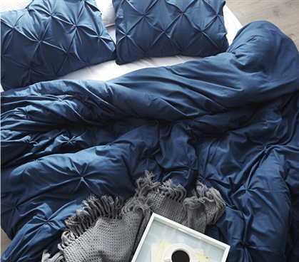Stylish Dorm Bedroom Ideas Nightfall Navy Blue College Duvet Cover with Standard Dorm Pillow Shams