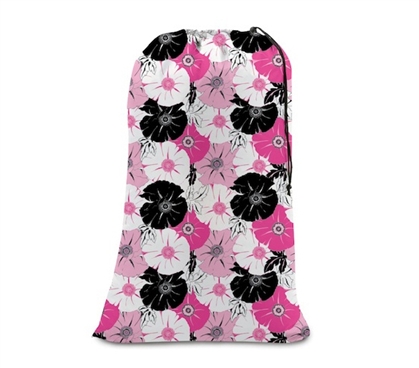 Beautifully Majestic Pink Flowers - College Girl Laundry Bag - Pink & Black Floral
