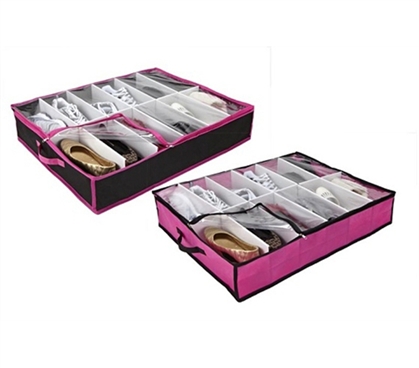 Useful Dorm Product - Gray & Fuschia Underbed Shoe Storage - Handy Dorm Storage Item