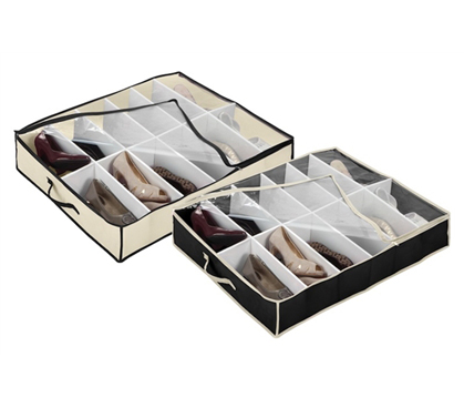 Don't Waste Storage Space - Under Bed Shoe Storage - Black & Cream - Great For Dorm Organization