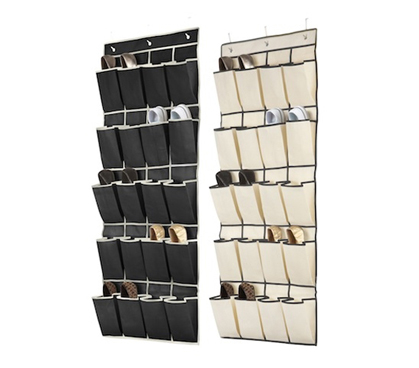 Every College Dorm Needs One - 20 Pocket Over the Door Shoe Caddy - Black and Cream