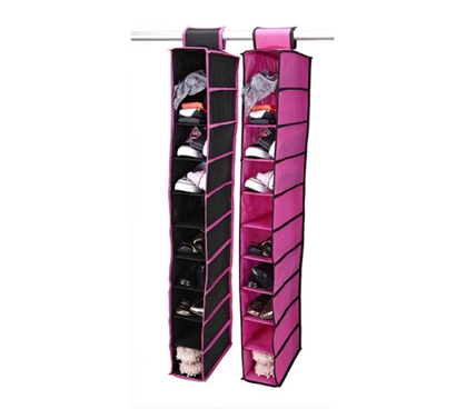 Hang Shoes And Other Dorm Supplies - Black & Fuchsia 10 Shelf Shoe Organizer - Keep Dorm Room Clutter-Free