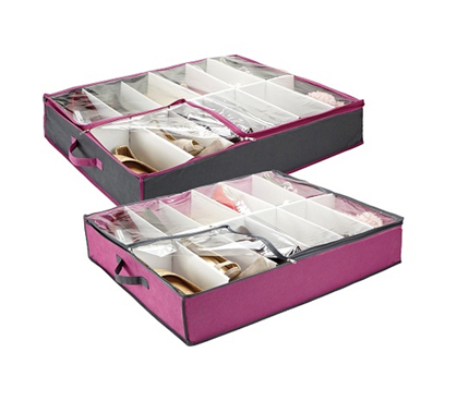 Underbed Shoe Organizer - Pewter & Orchid Dorm Shoe Box