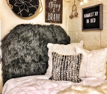 Unique Dorm Room Decor Mongolian Fur College Headboard Furry Charcoal Dorm Bedding